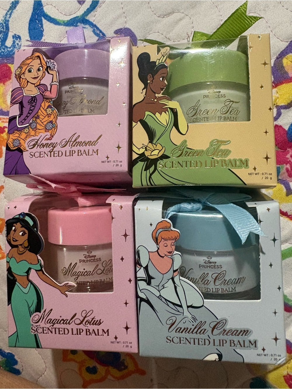Disney Princess Scented Lip Balm Set — Lavender, Green, Pink, Light Blue